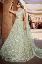 Thumbnail for Aastha Fashion Lime Green Net Embroidery Lehenga Choli
