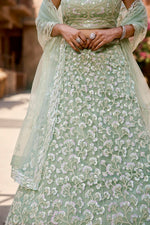 Thumbnail for Aastha Fashion Lime Green Net Embroidery Lehenga Choli