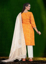 Thumbnail for Aastha Fashion Mustard Cotton Foil Print With Lace Kurta Set - Distacart