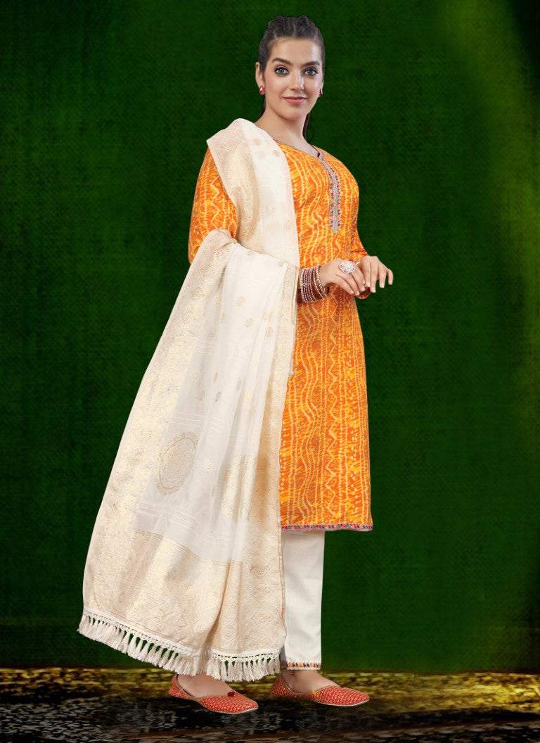 Aastha Fashion Mustard Cotton Foil Print With Lace Kurta Set - Distacart
