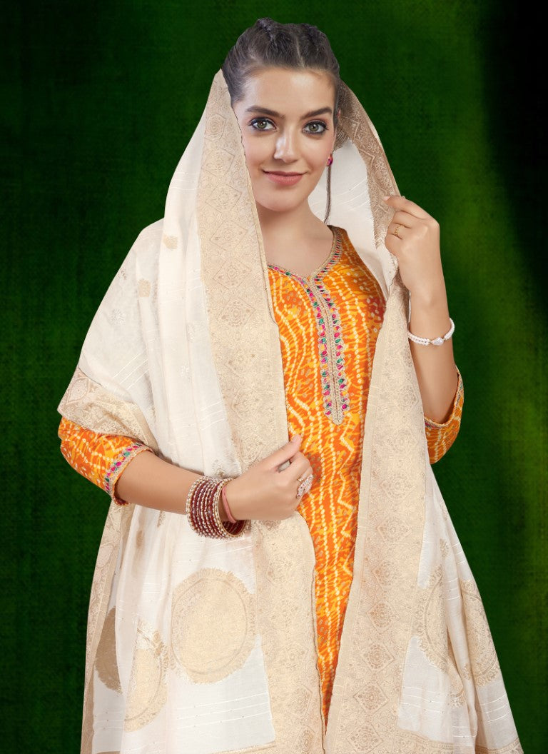 Aastha Fashion Mustard Cotton Foil Print With Lace Kurta Set - Distacart