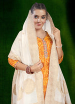 Thumbnail for Aastha Fashion Mustard Cotton Foil Print With Lace Kurta Set - Distacart