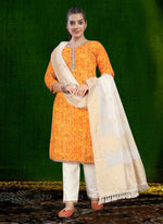 Thumbnail for Aastha Fashion Mustard Cotton Foil Print With Lace Kurta Set - Distacart