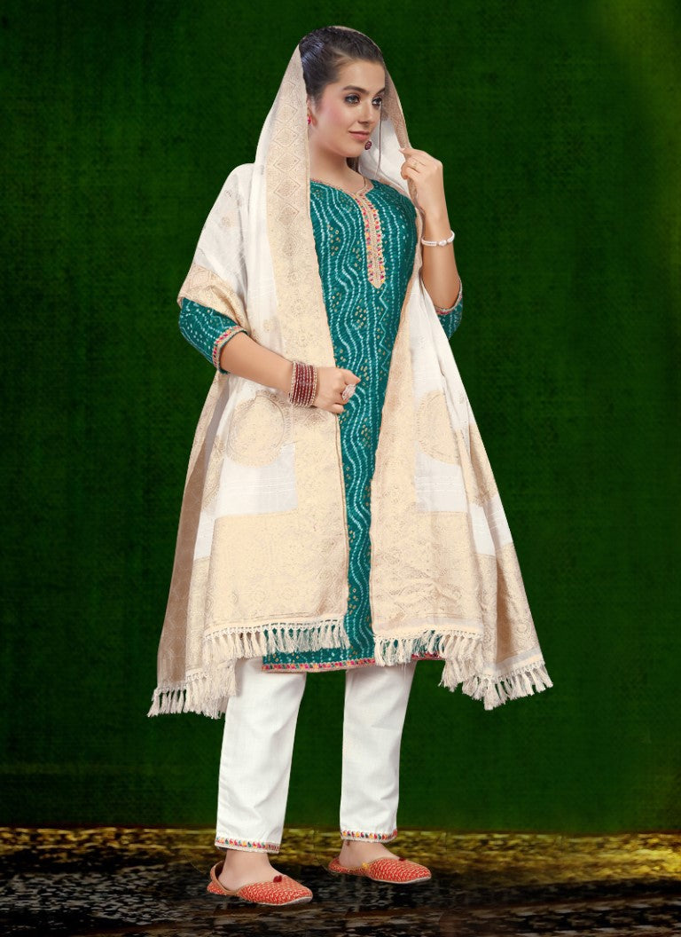 Aastha Fashion Rama Cotton Foil Print With Lace Kurta Set - Distacart