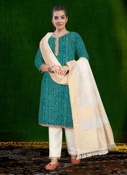 Aastha Fashion Rama Cotton Foil Print With Lace Kurta Set - Distacart