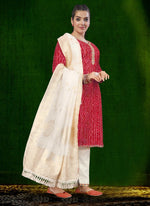 Thumbnail for Aastha Fashion Magenta Cotton Foil Print With Lace Kurta Set - Distacart