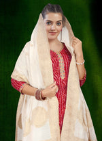 Thumbnail for Aastha Fashion Magenta Cotton Foil Print With Lace Kurta Set - Distacart