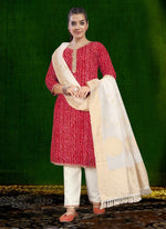Thumbnail for Aastha Fashion Magenta Cotton Foil Print With Lace Kurta Set - Distacart