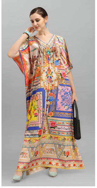 Aastha Fashion Multi Color Polyester Crepe Digital Print With Stone Work Kaftan