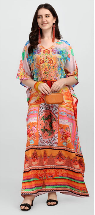 Aastha Fashion Multi Color Polyester Crepe Digital Print With Stone Work Kaftan