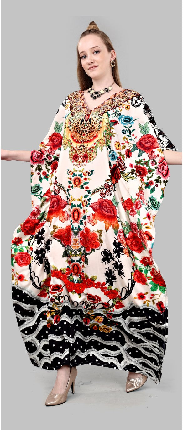 Aastha Fashion Multi Color Polyester Crepe Digital Print With Stone Work Kaftan