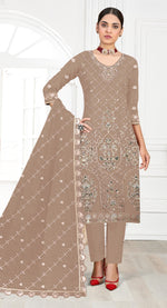 Thumbnail for Aastha Fashion Beige Faux Georgette Glamorous Festival Wear Pakistani Suit