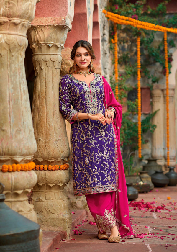 Aastha Fashion Purple Chinon Glamorous Festival Wear Pakistani Suit