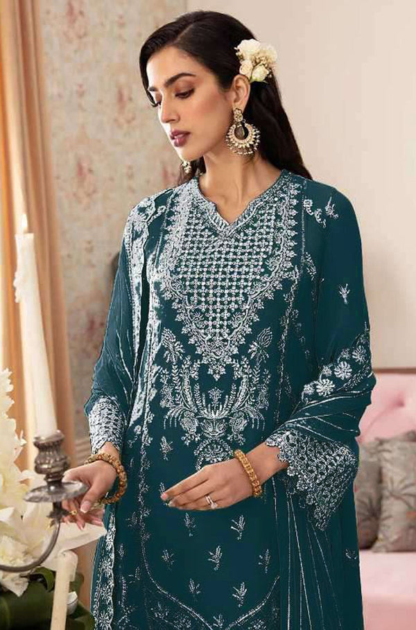 Aastha Fashion Aqua Blue Faux Georgette Glamorous Festival Wear Pakistani Suit