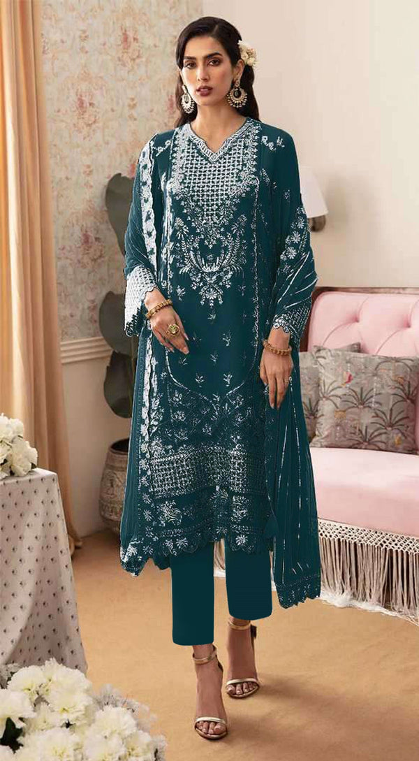 Aastha Fashion Aqua Blue Faux Georgette Glamorous Festival Wear Pakistani Suit