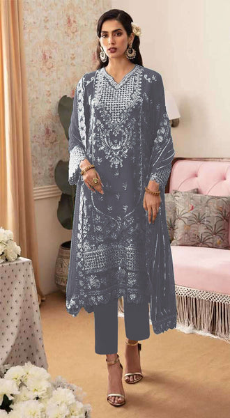 Aastha Fashion Grey Faux Georgette Glamorous Festival Wear Pakistani Suit