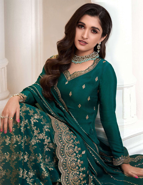 Aastha Fashion Teal Green Chinon Glamorous Festival Wear Pakistani Suit