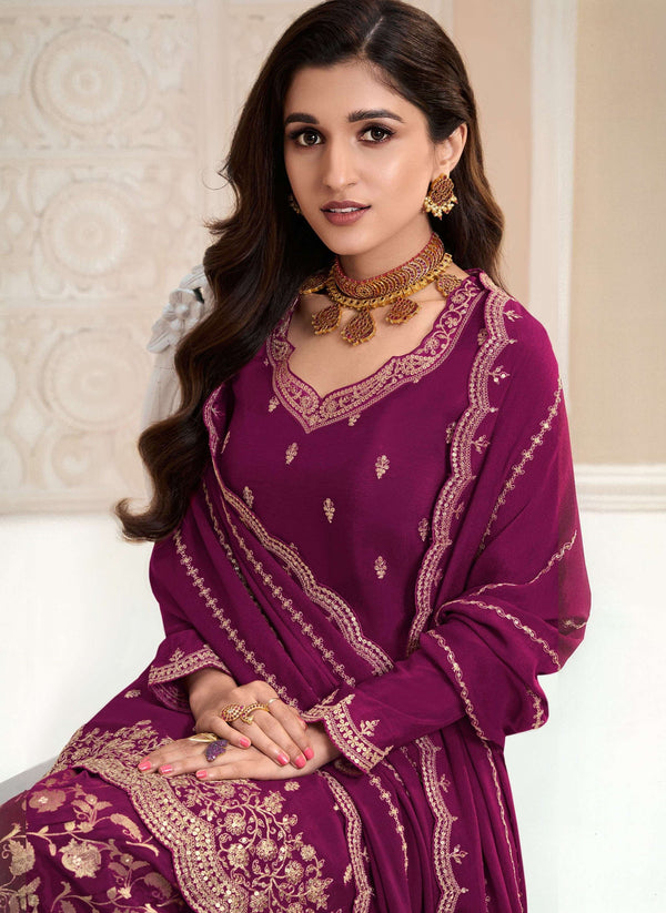 Aastha Fashion Wine Chinon Glamorous Festival Wear Pakistani Suit