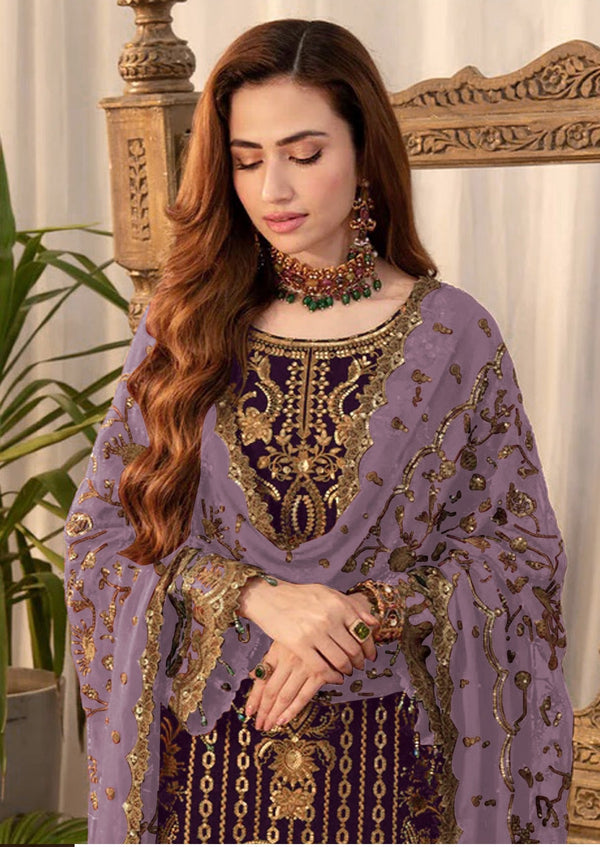 Aastha Fashion Purple Faux Georgette Glamorous Festival Wear Pakistani Suit