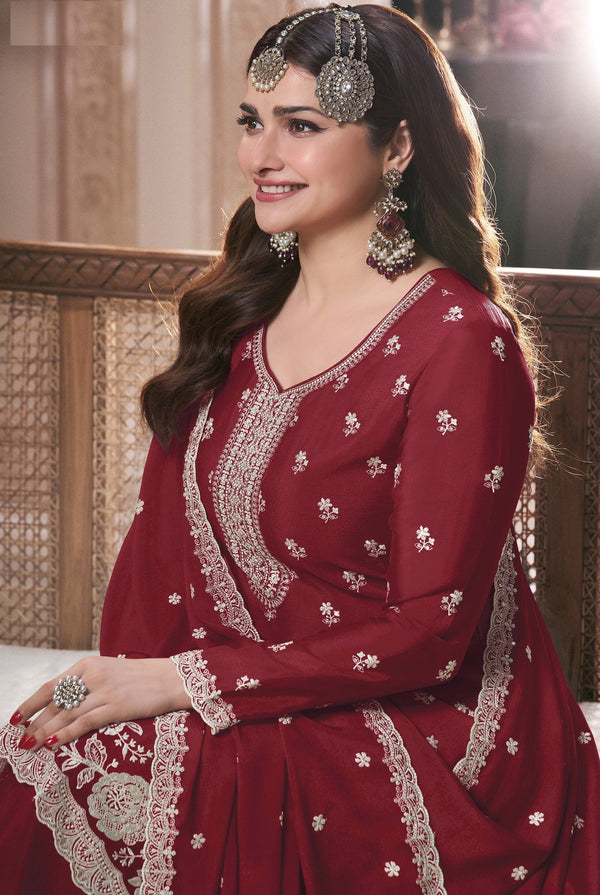 Aastha Fashion Maroon Chinon Glamorous Festival Wear Pakistani Suit