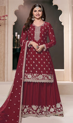 Thumbnail for Aastha Fashion Maroon Chinon Glamorous Festival Wear Pakistani Suit