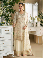 Thumbnail for Aastha Fashion Cream Faux Georgette Glamorous Festival Wear Pakistani Suit