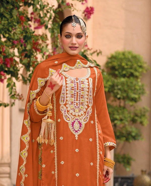 Aastha Fashion Orange Chinon Glamorous Festival Wear Pakistani Suit