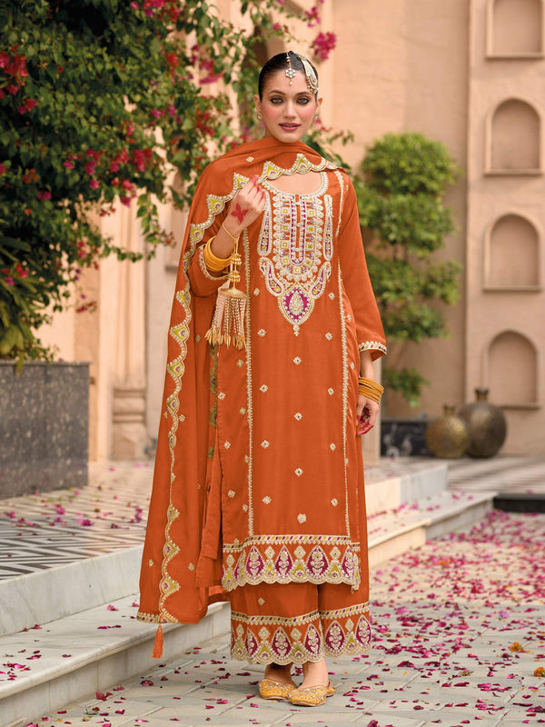 Aastha Fashion Orange Chinon Glamorous Festival Wear Pakistani Suit