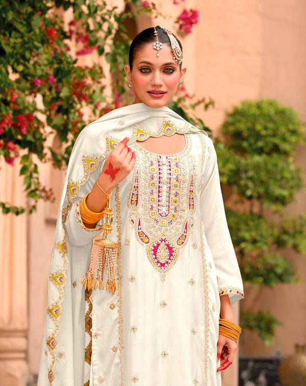 Aastha Fashion White Chinon Glamorous Festival Wear Pakistani Suit