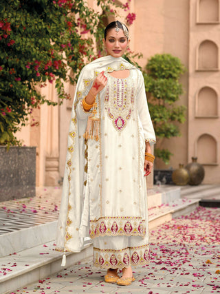 Aastha Fashion White Chinon Glamorous Festival Wear Pakistani Suit