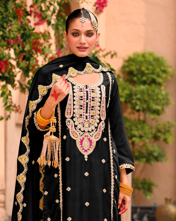 Aastha Fashion Black Chinon Glamorous Festival Wear Pakistani Suit