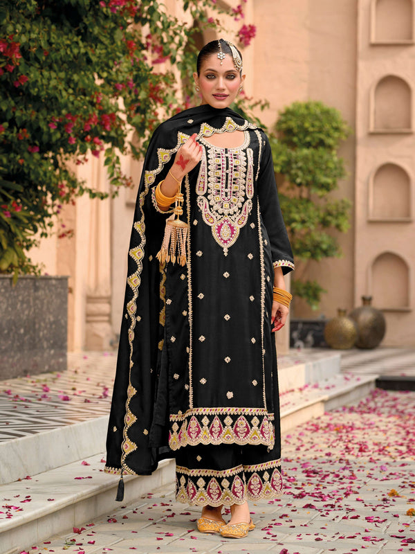 Aastha Fashion Black Chinon Glamorous Festival Wear Pakistani Suit