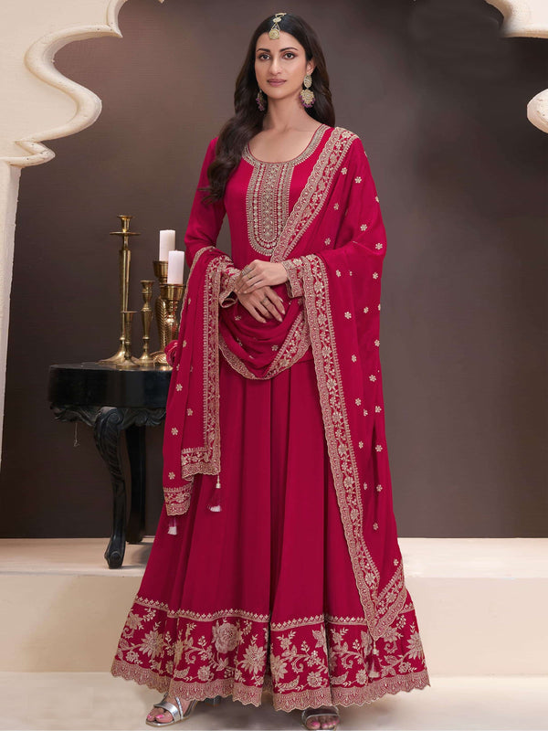 Aastha Fashion Red Chinon Glamorous Festival Wear Pakistani Suit