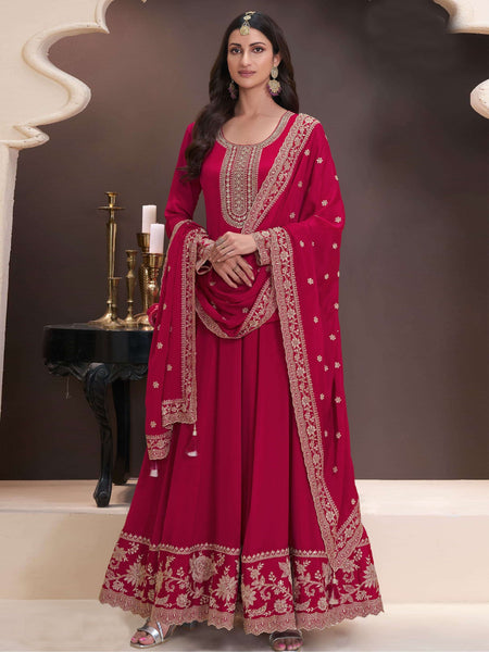 Aastha Fashion Red Chinon Glamorous Festival Wear Pakistani Suit