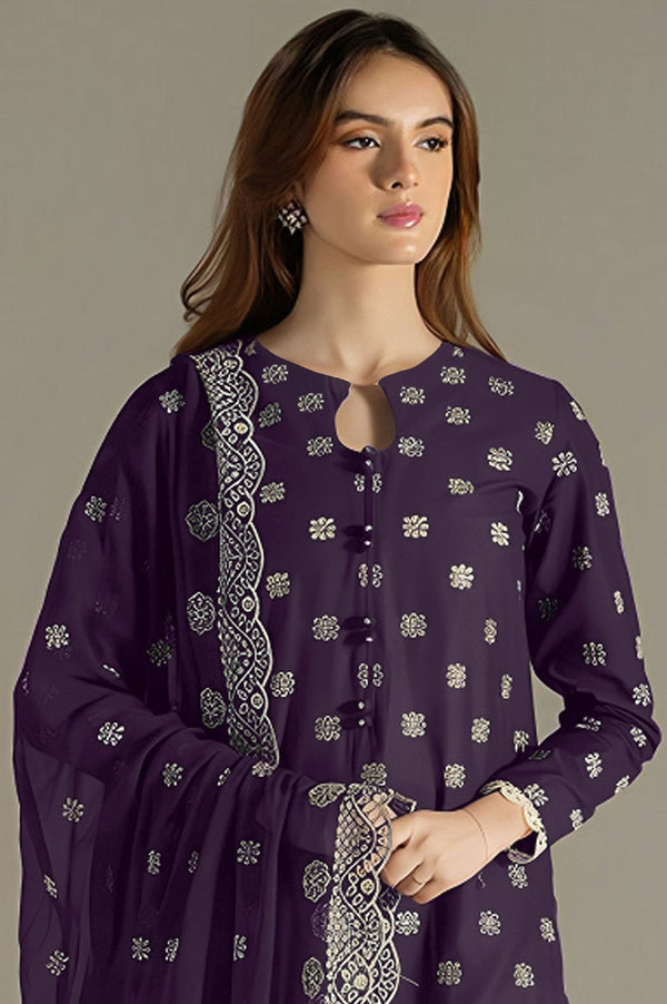 Aastha Fashion Dark Purple Faux Georgette Glamorous Festival Wear Pakistani Suit