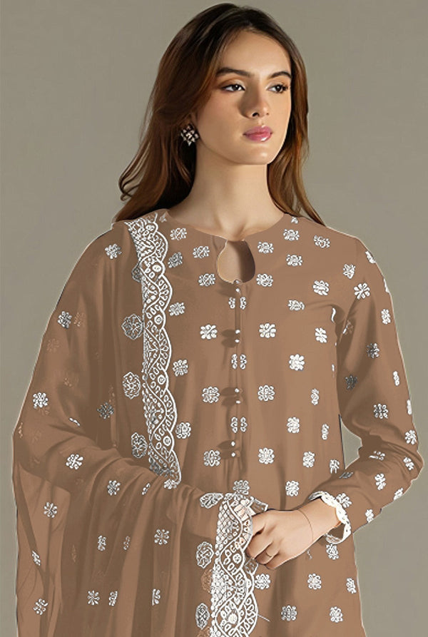 Aastha Fashion Brown Faux Georgette Glamorous Festival Wear Pakistani Suit