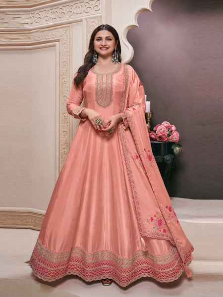 Aastha Fashion Orange Art Silk Glamorous Festival Wear Pakistani Suit