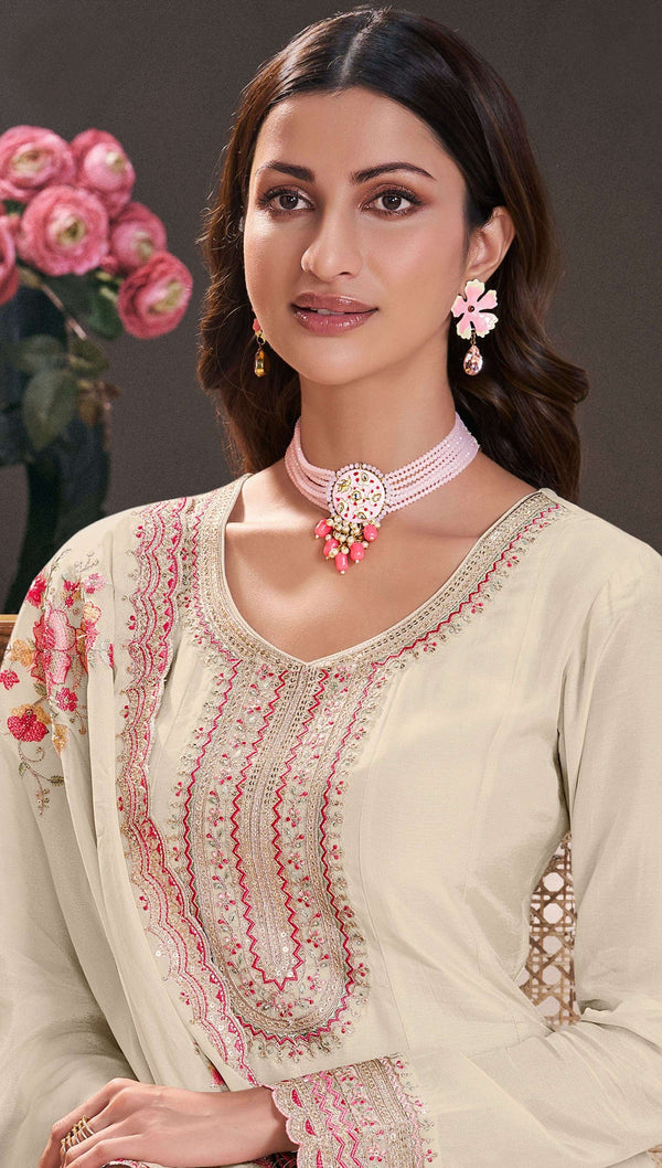 Aastha Fashion White Art Silk Glamorous Festival Wear Pakistani Suit