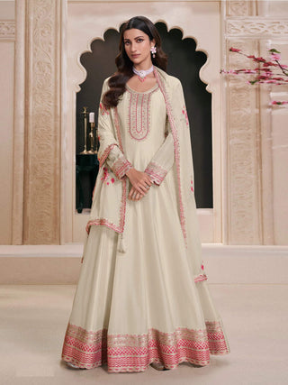 Aastha Fashion White Art Silk Glamorous Festival Wear Pakistani Suit