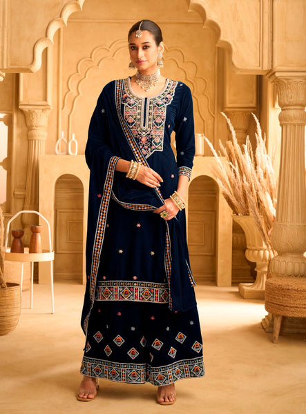 Aastha Fashion Blue Velvet Glamorous Festival Wear Pakistani Suit