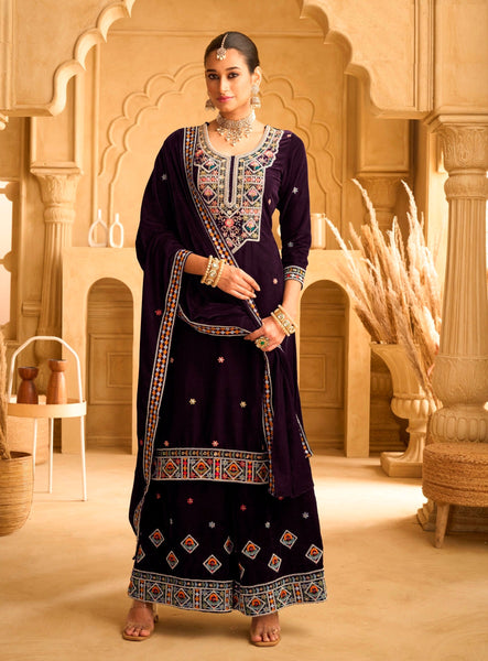 Aastha Fashion Purple Velvet Glamorous Festival Wear Pakistani Suit