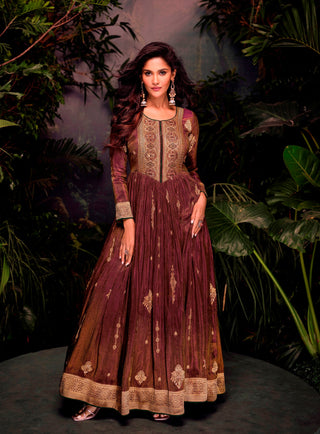 Aastha Fashion Brown Jacquard Glamorous Festival Wear Pakistani Suit