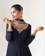 Thumbnail for Aastha Fashion Navy Blue Blooming Georgette Glamorous Festival Wear Suit