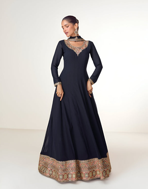 Aastha Fashion Navy Blue Blooming Georgette Glamorous Festival Wear Suit