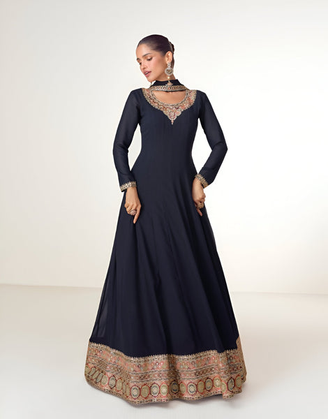 Aastha Fashion Navy Blue Blooming Georgette Glamorous Festival Wear Suit