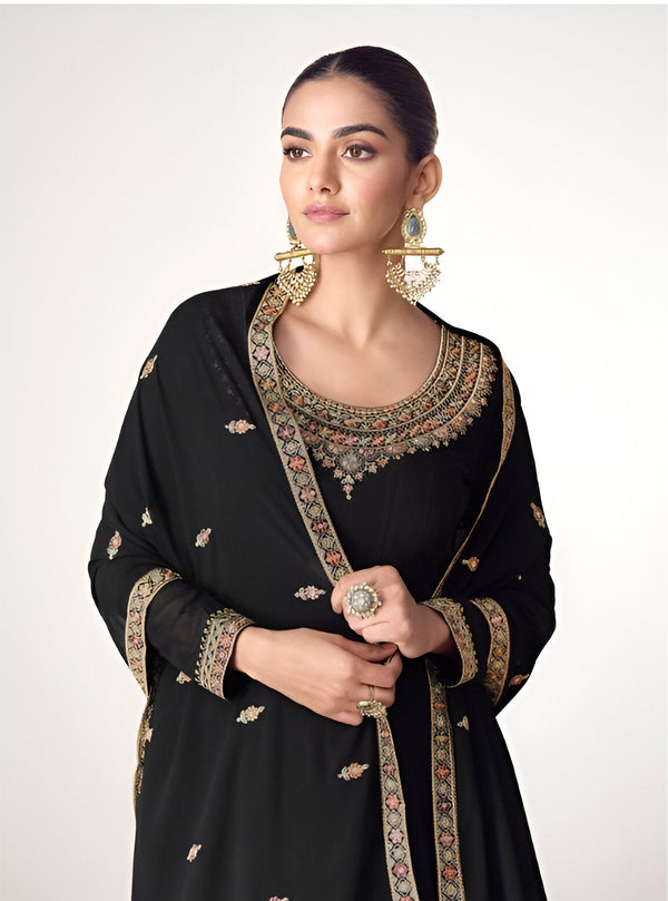 Aastha Fashion Black Blooming Georgette Glamorous Festival Wear Suit