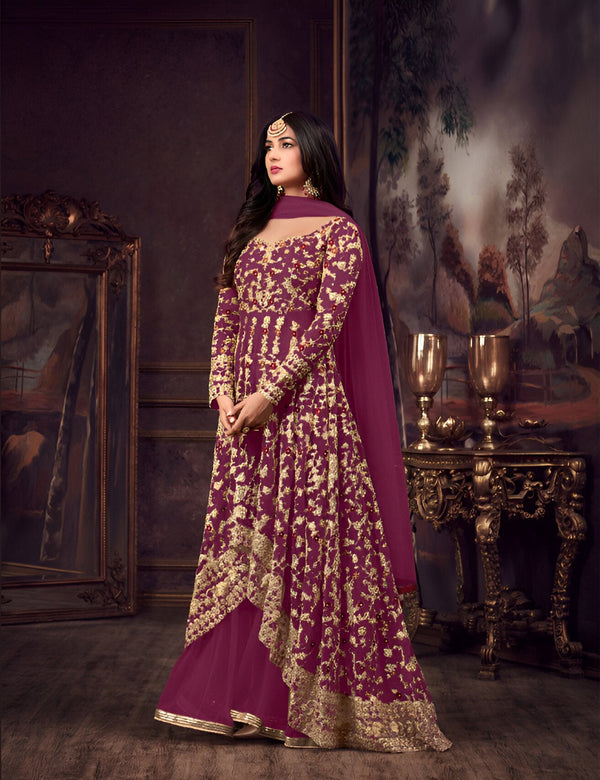 Aastha Fashion Magenta Heavy Net Glamorous Festival Wear Suit
