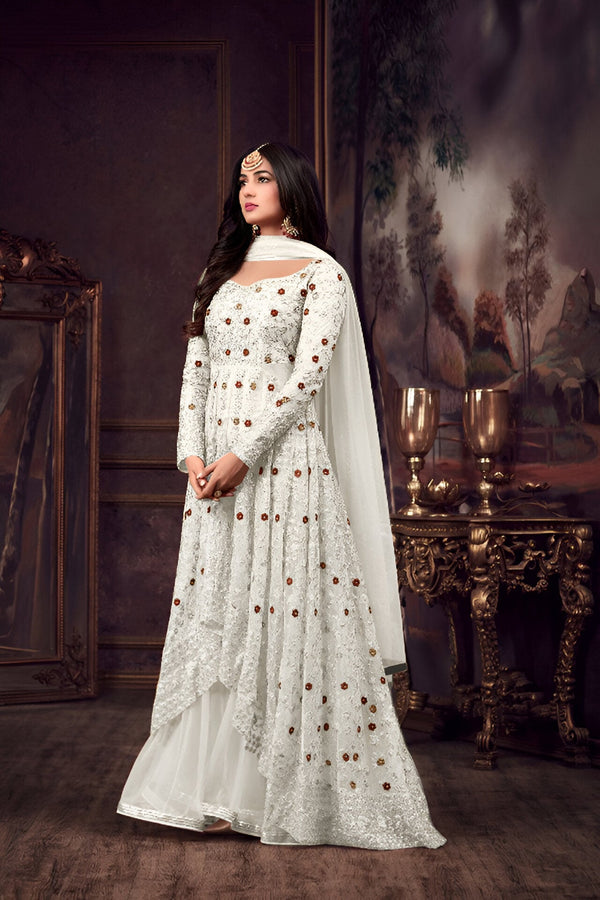 Aastha Fashion White Heavy Net Glamorous Festival Wear Suit