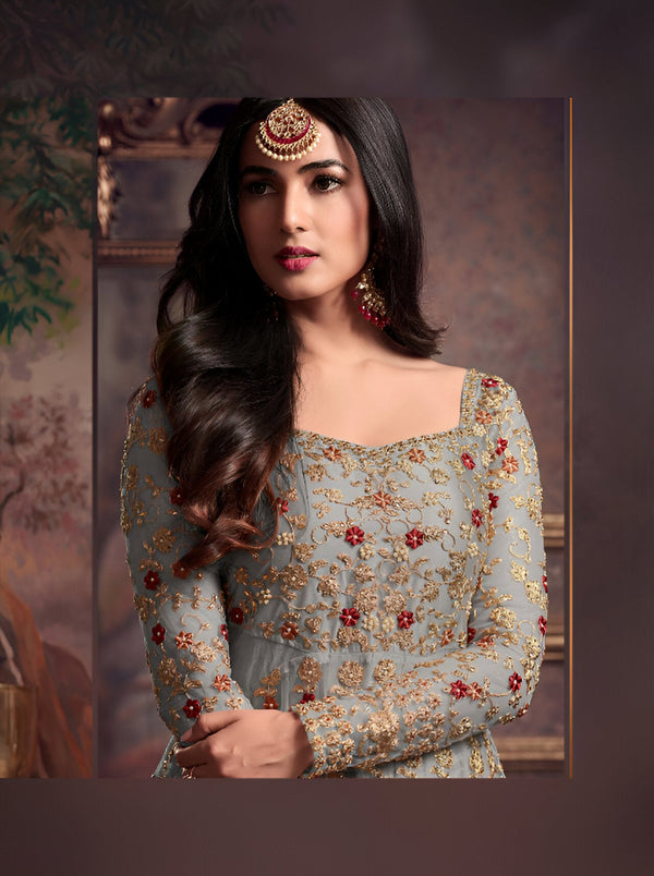 Aastha Fashion Grey Heavy Net Glamorous Festival Wear Suit