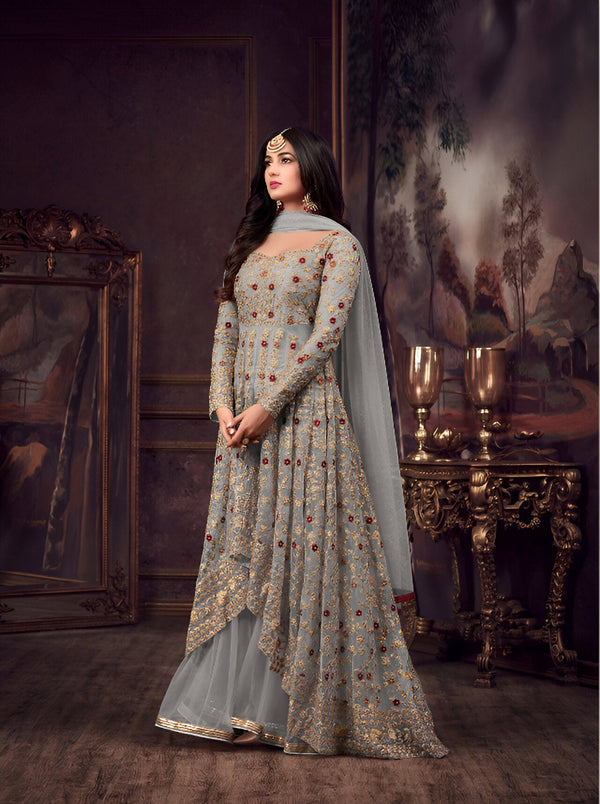 Aastha Fashion Grey Heavy Net Glamorous Festival Wear Suit